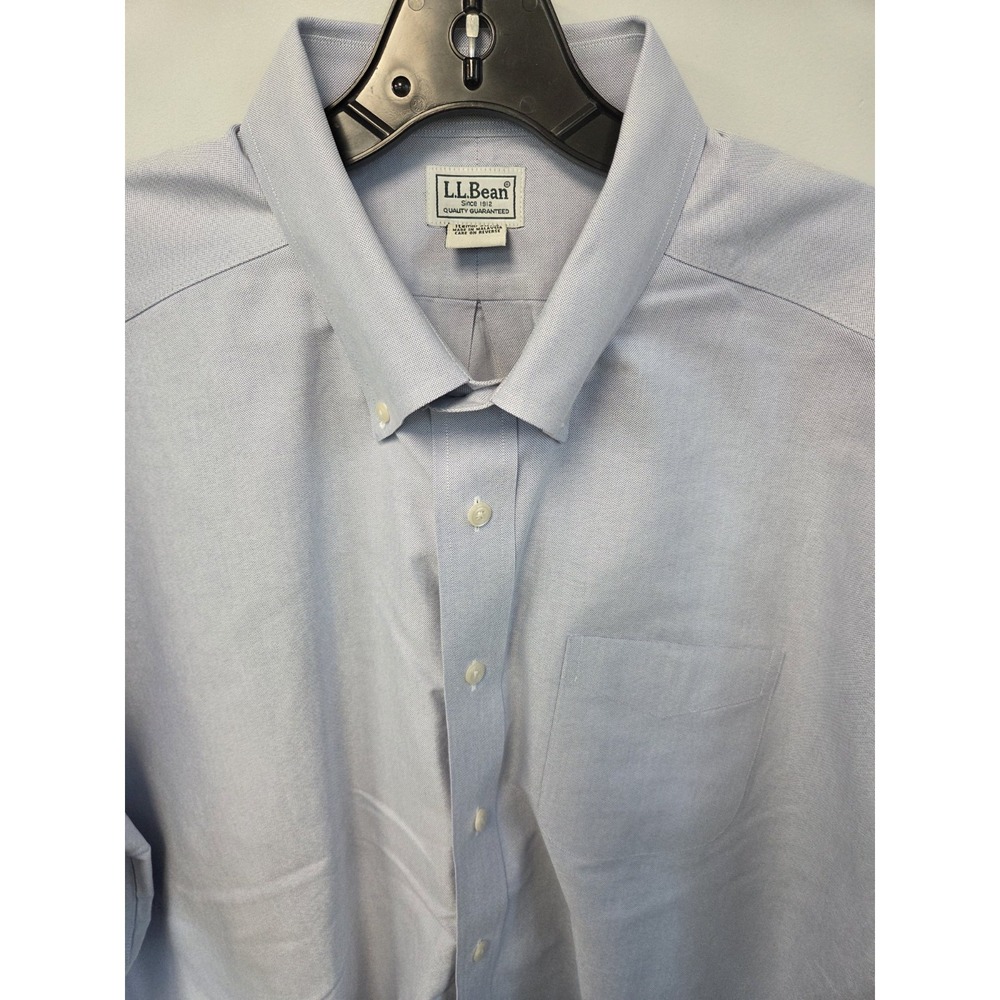 LL Bean Traditional Fit 18 Reg Oxford Blue Men Button Up Shirt Wrinkle Free